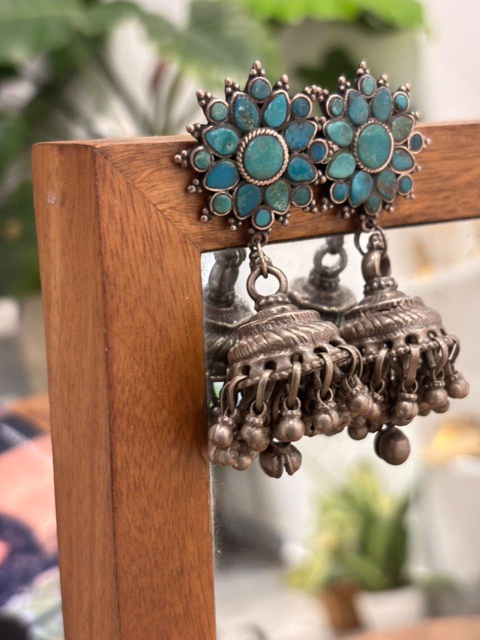 Vintage Turquoise Flower Jhumka