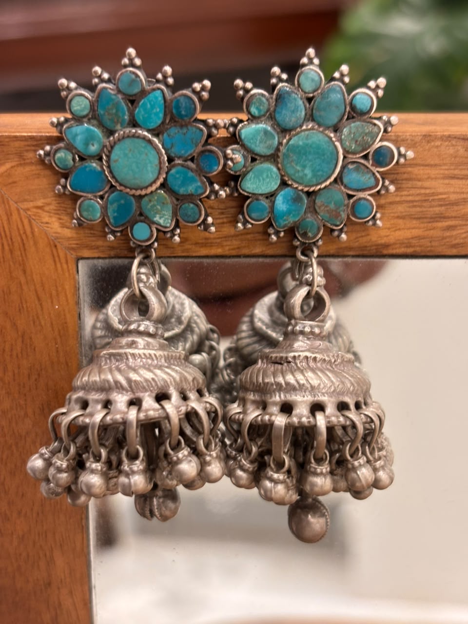 Vintage Turquoise Flower Jhumka
