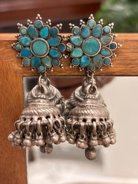 Vintage Turquoise Flower Jhumka