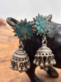 Vintage Turquoise Flower Jhumka