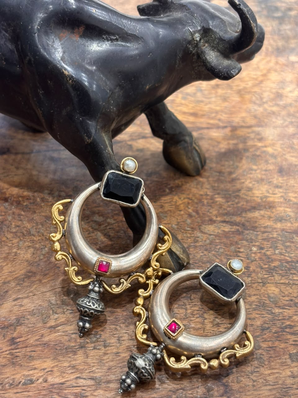 Vintage Dark Stone Chandbali