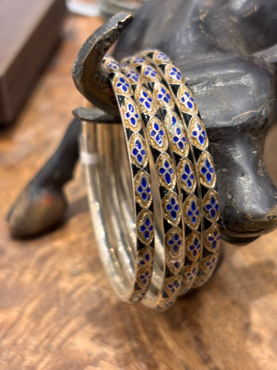 Vintage Blue Flower Meena Bangle