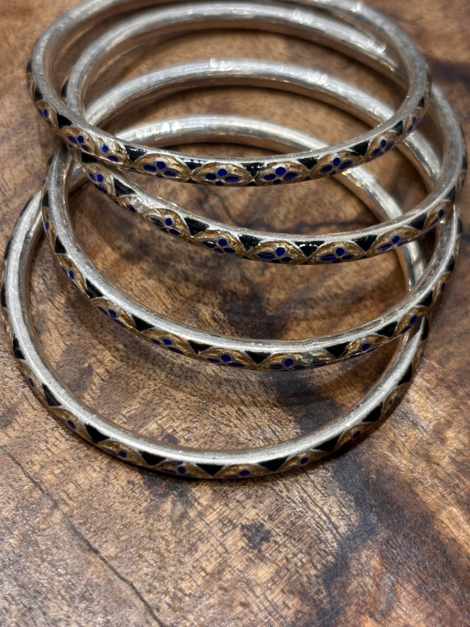 Vintage Blue Flower Meena Bangle