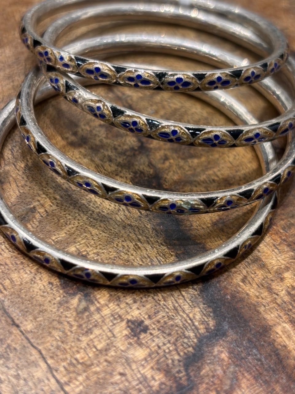 Vintage Blue Flower Meena Bangle