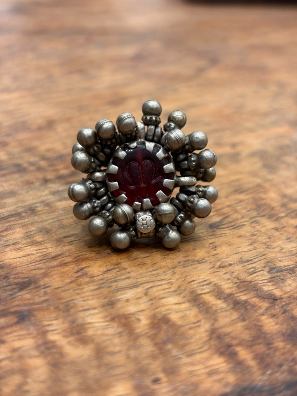 Vintage Red Stone Ghungroo Ring