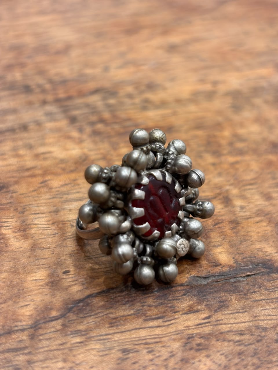 Vintage Red Stone Ghungroo Ring